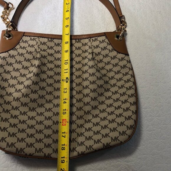 Michael Kors Large Crossbody Handbag 38T8CTTL3V MK print, Tan, Gold Detail - Picture 12 of 13